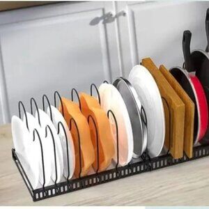 Pot Rack Organizer Adjustable for Pans Pot Lids BLACK New in Box NWT